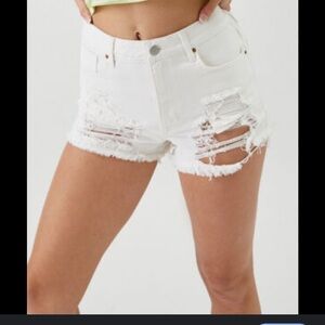PacSun White Distressed Jean icon Shorts off white